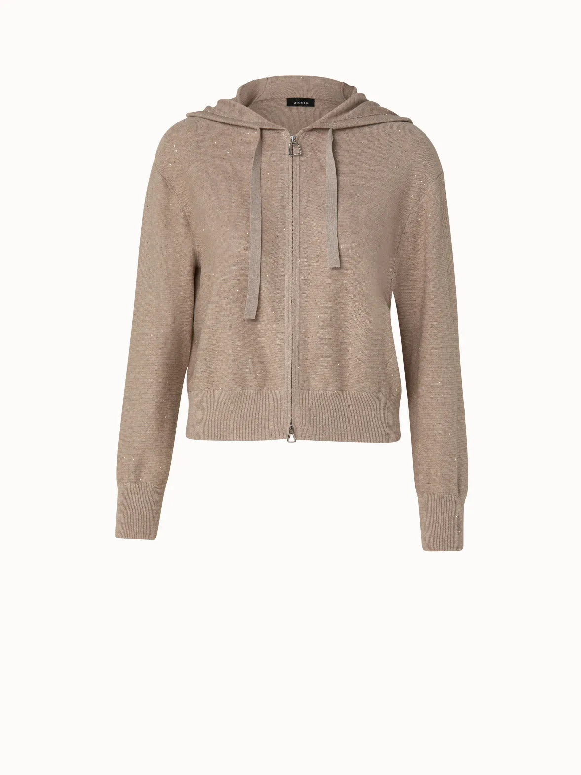 Linen Sequins Short Knit Hoodie