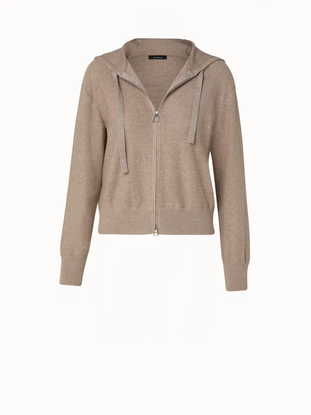 Linen Sequins Short Knit Hoodie