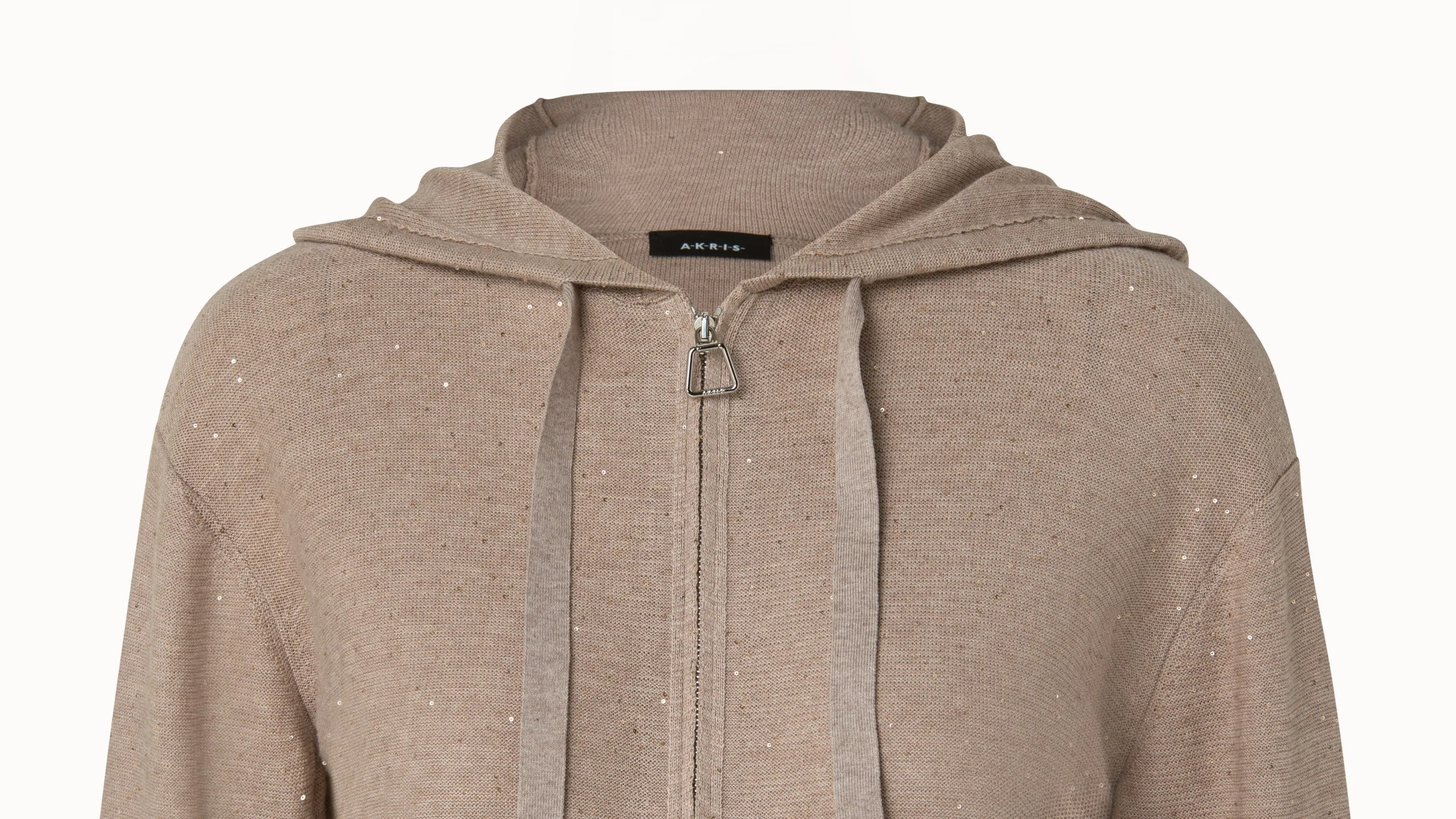 Linen Sequins Short Knit Hoodie