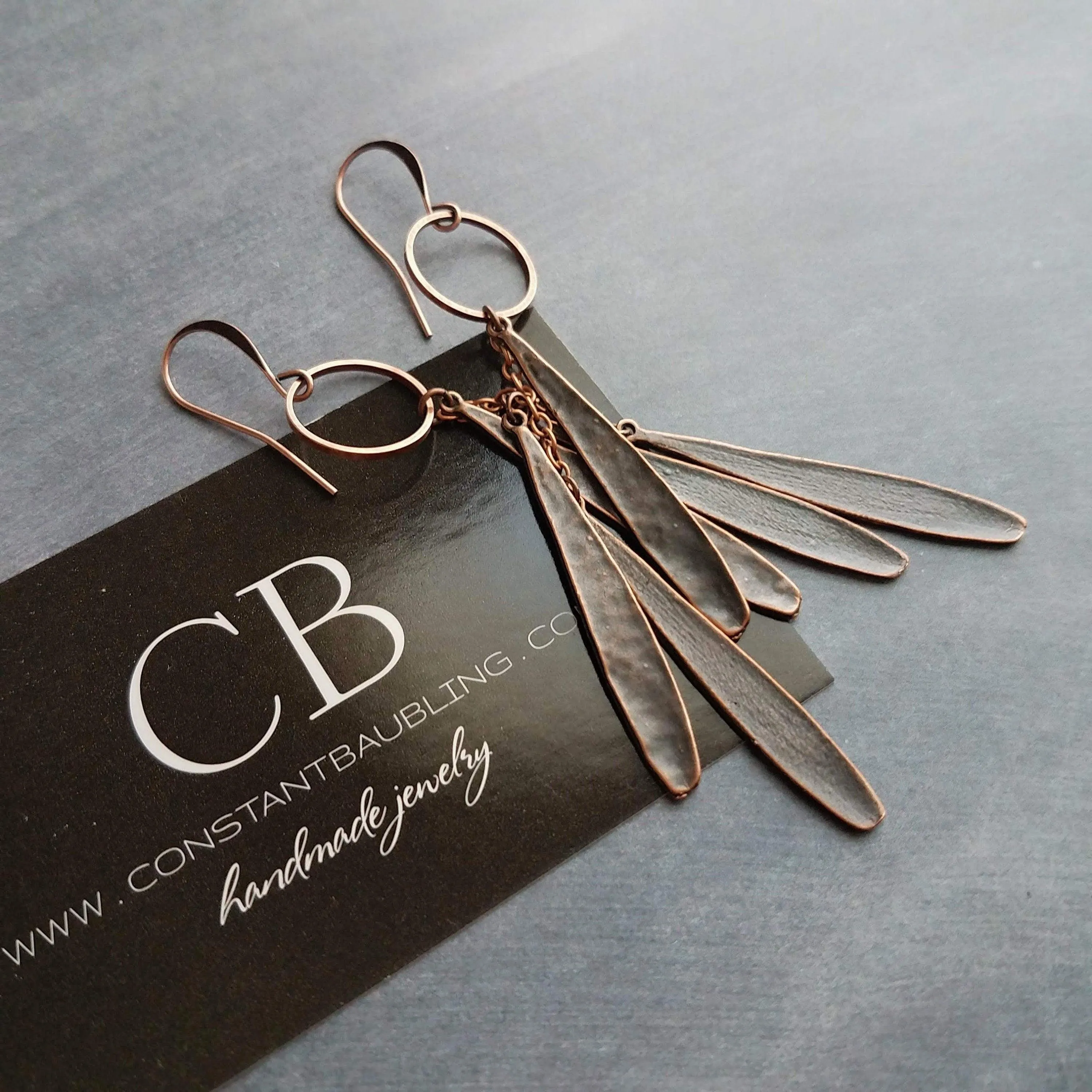 Long Boho Earrings, long copper earring, open circle earrings, 4 inch earrings, extra long earring, tribal dangles, antique copper earrings