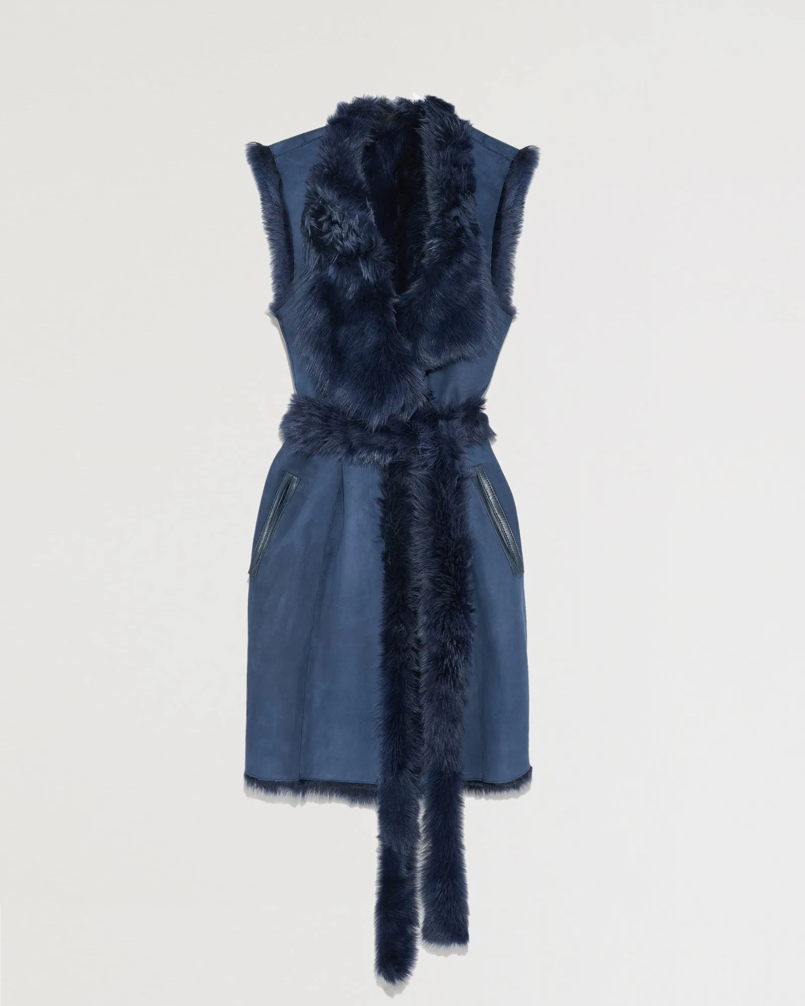Long reversible belted jacket in Toscana lambskin