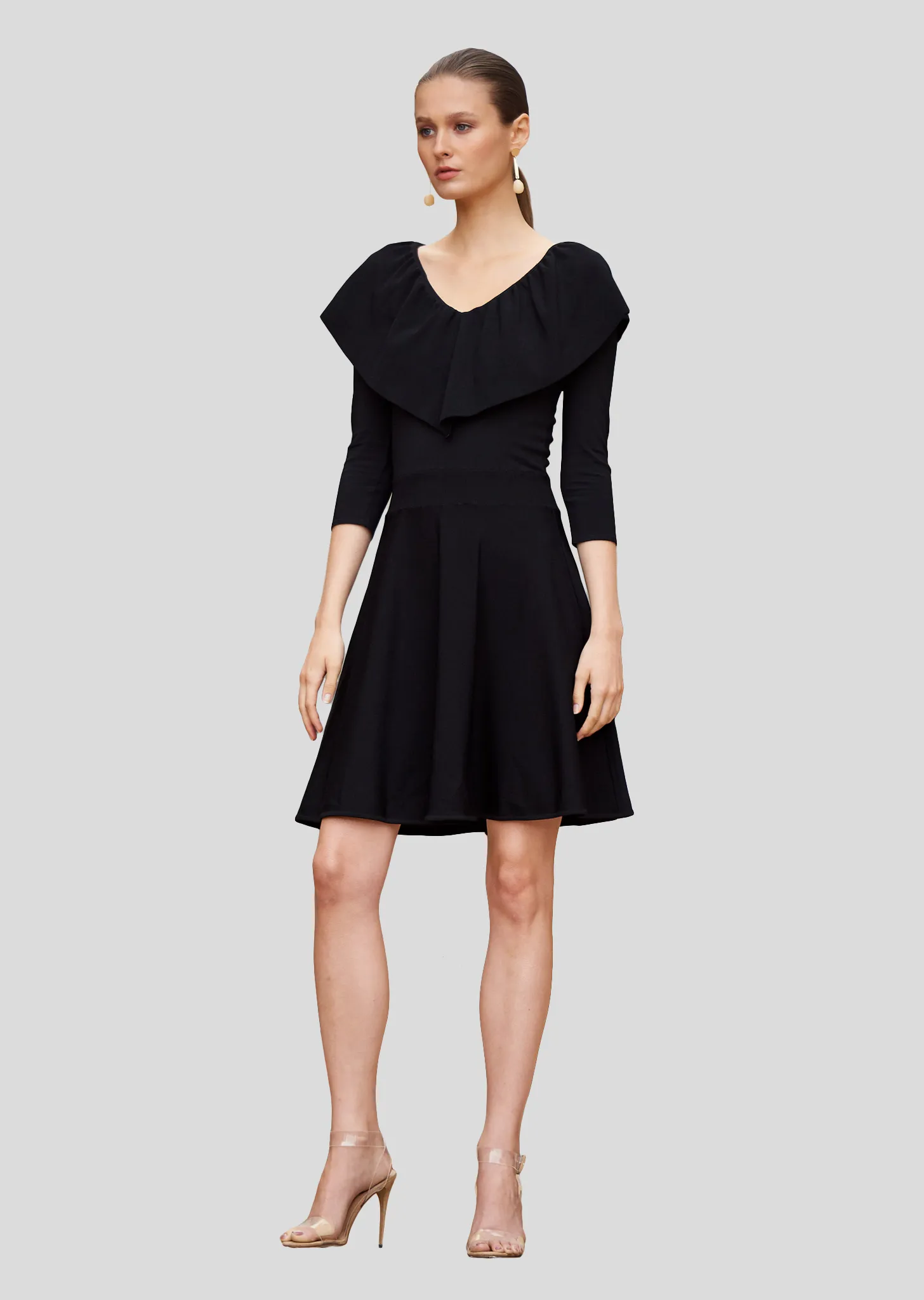 Loraina - Ruffled Milano Knit V-Neck Dress