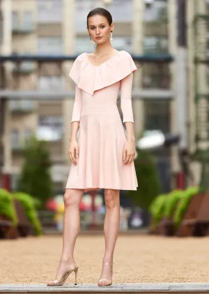 Loraina - Ruffled Milano Knit V-Neck Dress