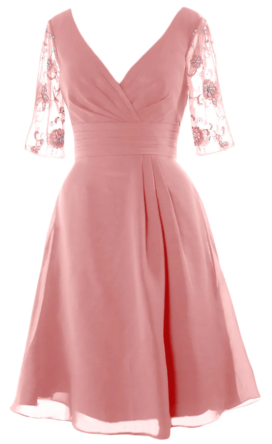 MACloth Mother of Bride Short Dresses Half Sleeves V Neck Cocktail