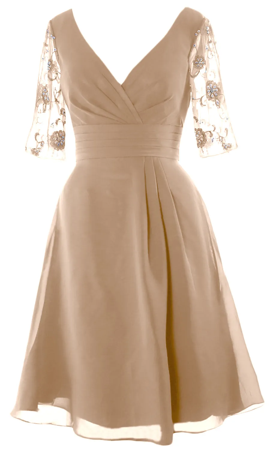 MACloth Mother of Bride Short Dresses Half Sleeves V Neck Cocktail