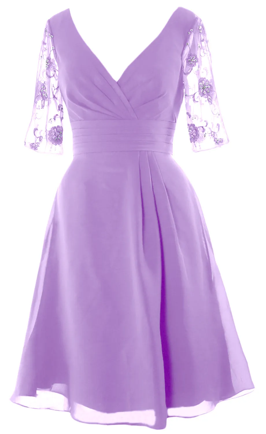 MACloth Mother of Bride Short Dresses Half Sleeves V Neck Cocktail