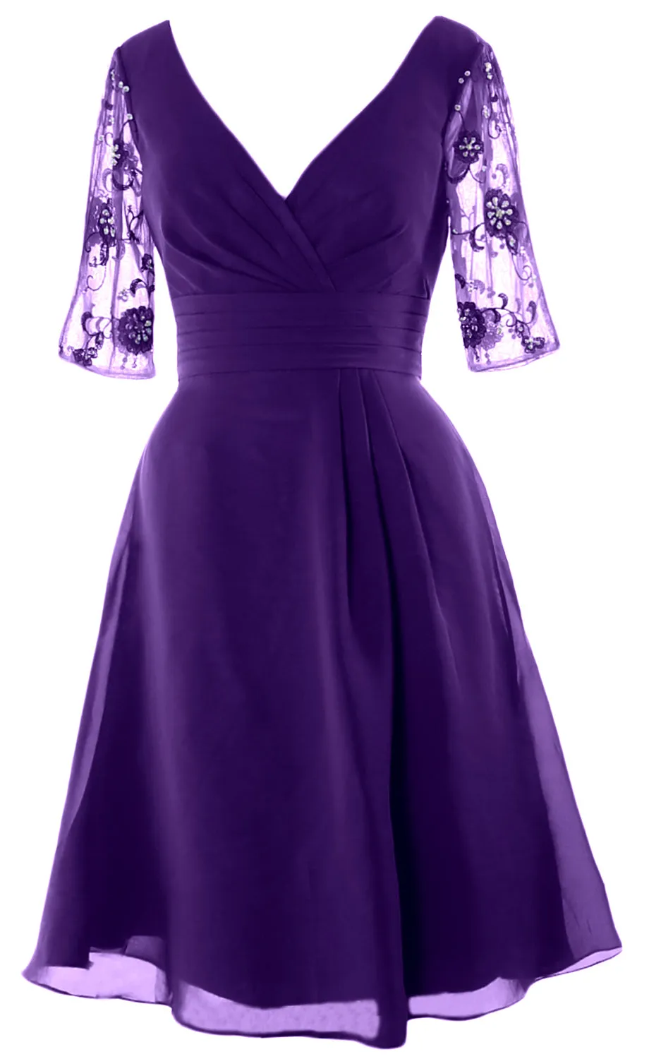 MACloth Mother of Bride Short Dresses Half Sleeves V Neck Cocktail