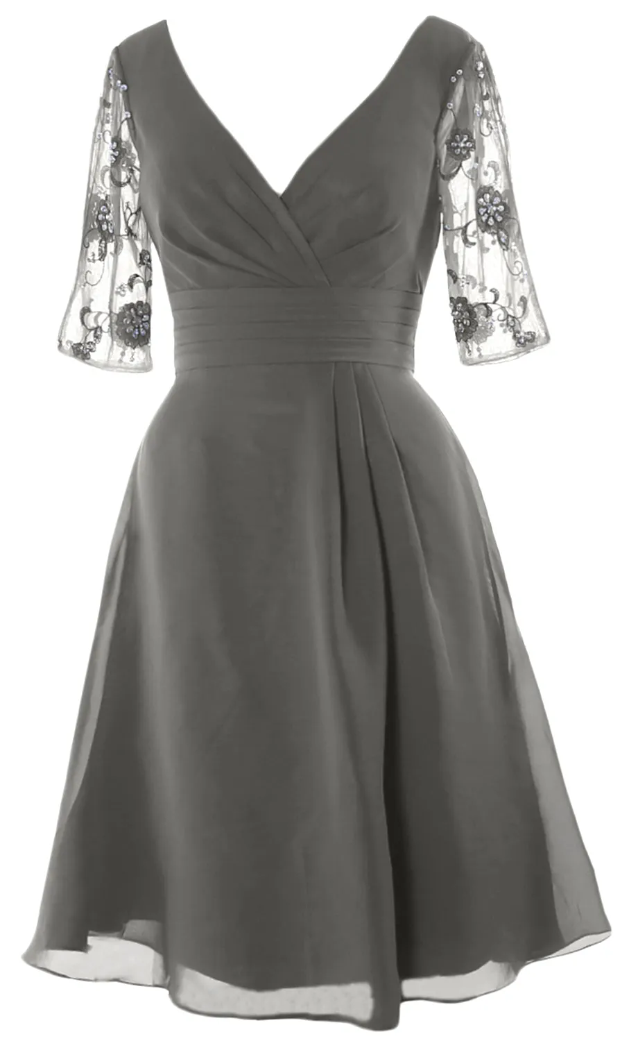 MACloth Mother of Bride Short Dresses Half Sleeves V Neck Cocktail