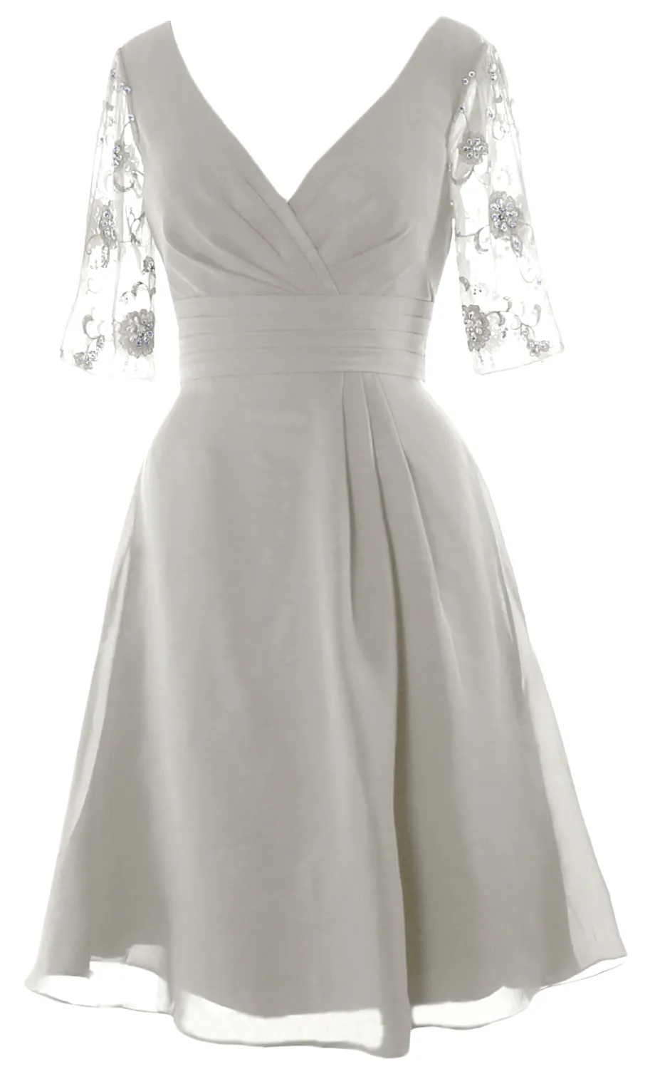 MACloth Mother of Bride Short Dresses Half Sleeves V Neck Cocktail