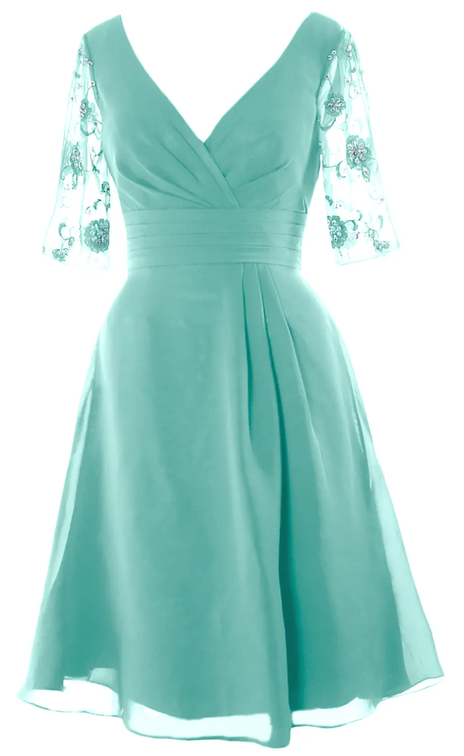 MACloth Mother of Bride Short Dresses Half Sleeves V Neck Cocktail