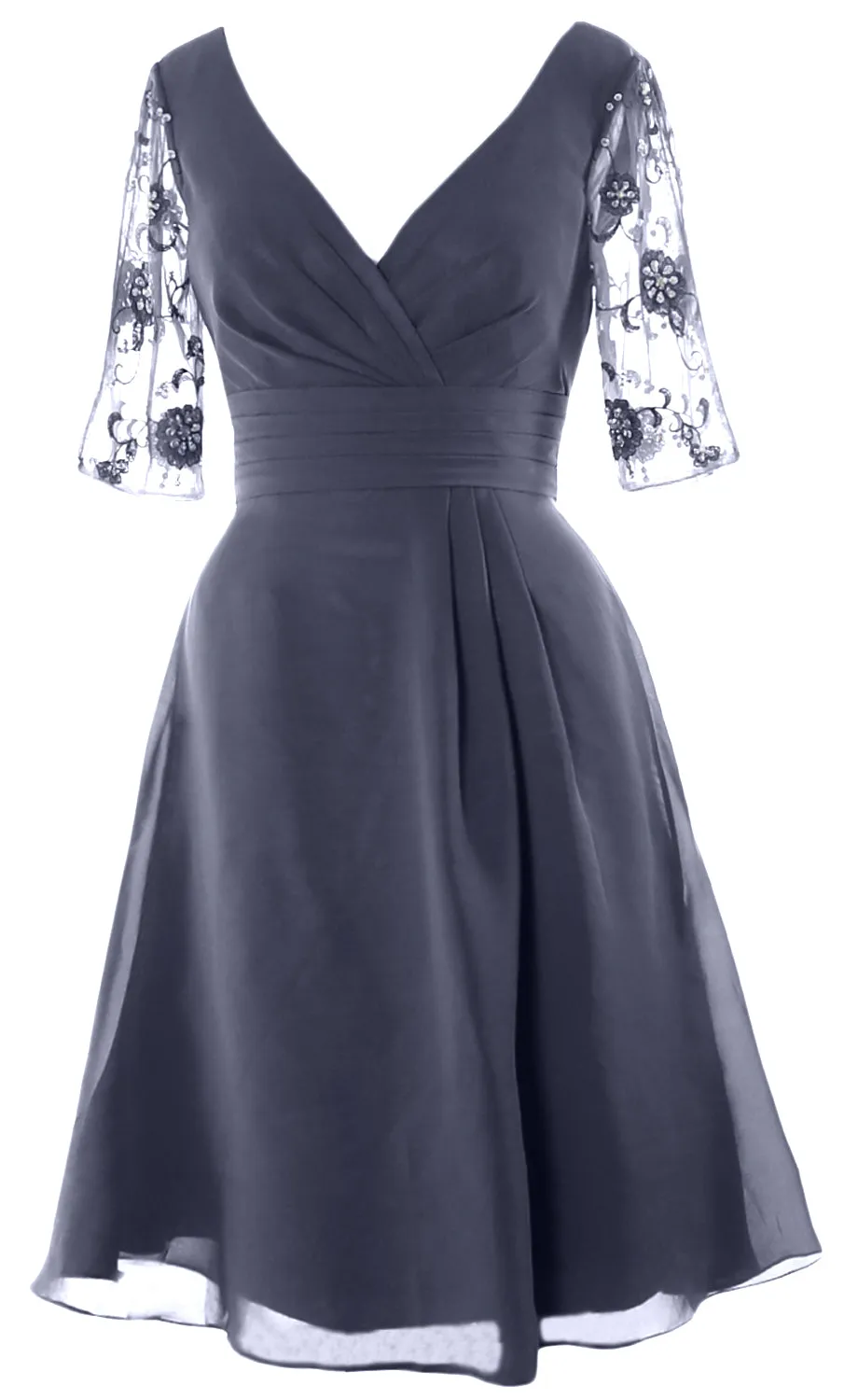 MACloth Mother of Bride Short Dresses Half Sleeves V Neck Cocktail