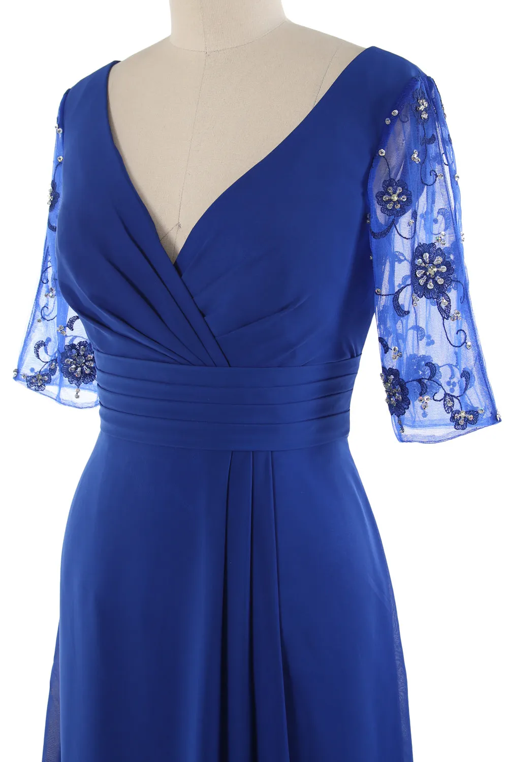 MACloth Mother of Bride Short Dresses Half Sleeves V Neck Cocktail