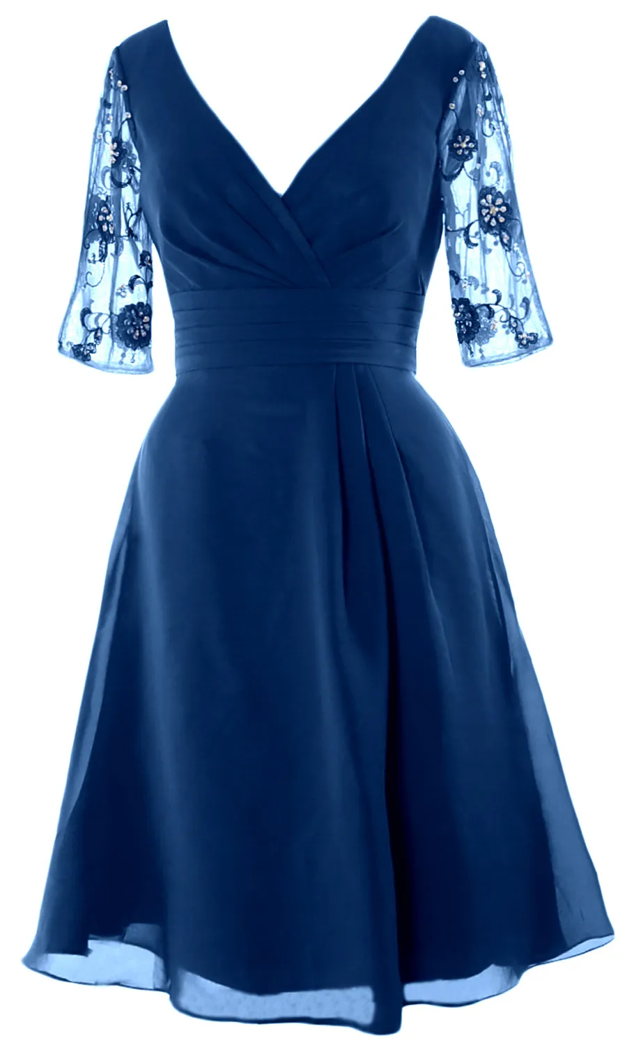 MACloth Mother of Bride Short Dresses Half Sleeves V Neck Cocktail