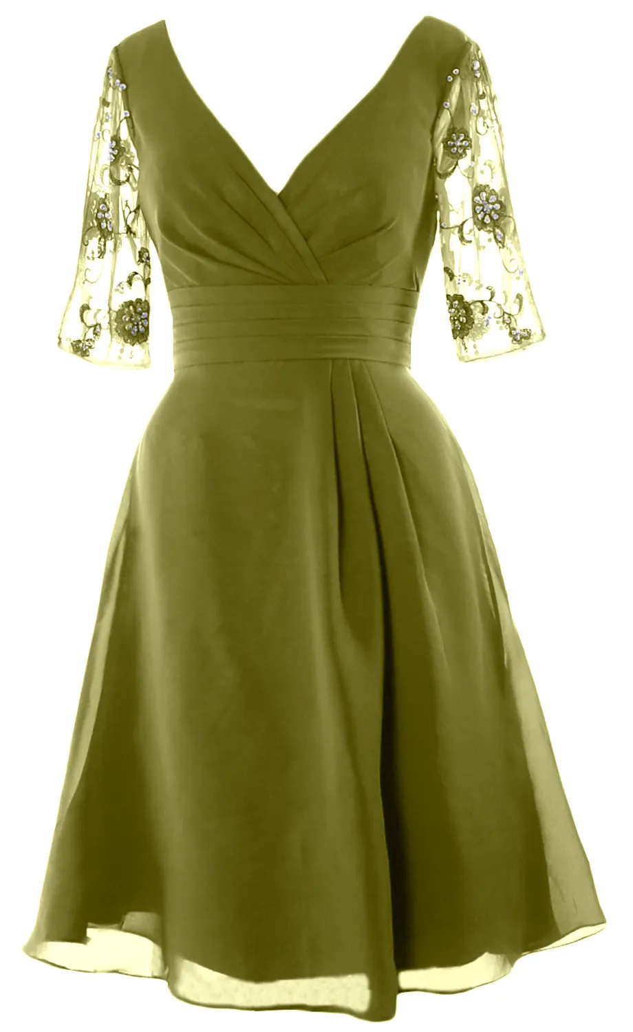 MACloth Mother of Bride Short Dresses Half Sleeves V Neck Cocktail