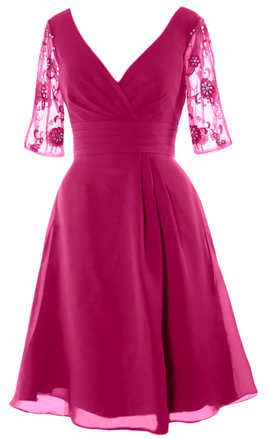 MACloth Mother of Bride Short Dresses Half Sleeves V Neck Cocktail