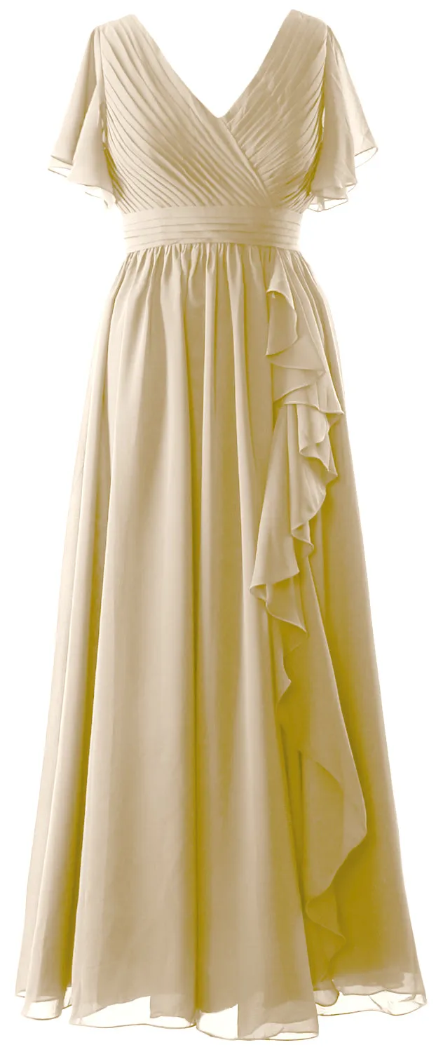 MACloth Mother of the Bride Dresses with Sleeves V Neck Long Wedding Formal Gown