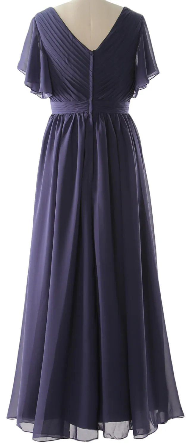 MACloth Mother of the Bride Dresses with Sleeves V Neck Long Wedding Formal Gown