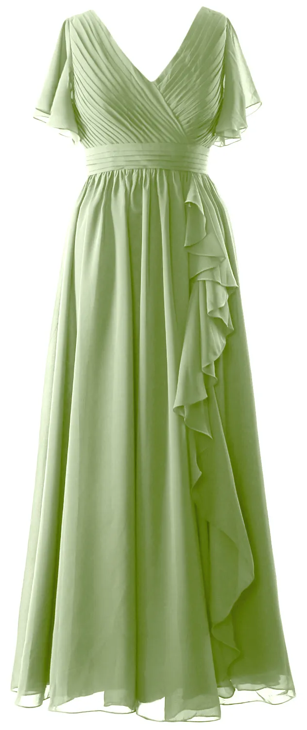 MACloth Mother of the Bride Dresses with Sleeves V Neck Long Wedding Formal Gown