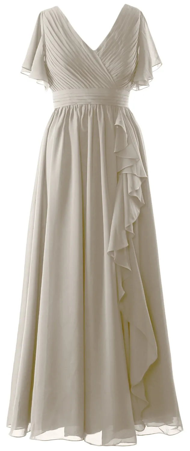 MACloth Mother of the Bride Dresses with Sleeves V Neck Long Wedding Formal Gown