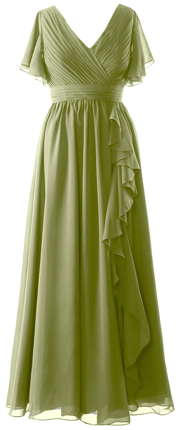MACloth Mother of the Bride Dresses with Sleeves V Neck Long Wedding Formal Gown