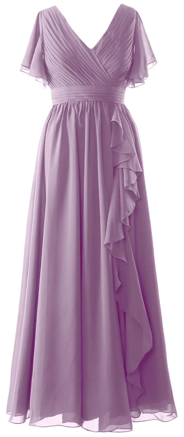 MACloth Mother of the Bride Dresses with Sleeves V Neck Long Wedding Formal Gown