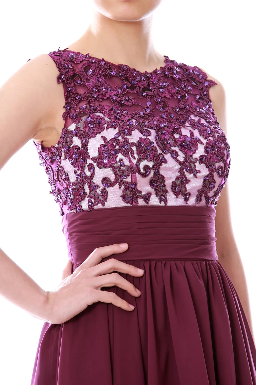 MACloth Women Beaded Lace Chiffon Short Prom Formal Dress Cocktail Party Gown