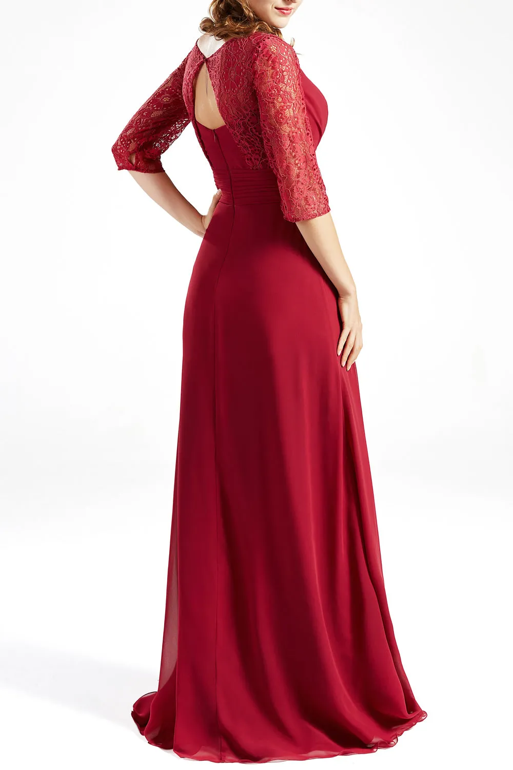 MACloth Women Long Mother of the Bride Dresses V Neck 3/4 Sleeves Evening Gown