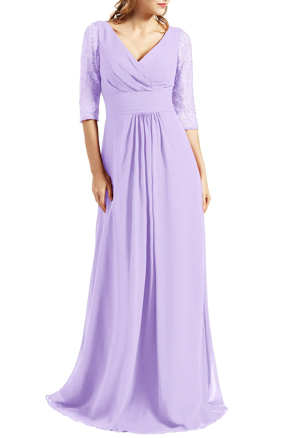MACloth Women Long Mother of the Bride Dresses V Neck 3/4 Sleeves Evening Gown