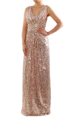MACloth Women V Neck Formal Evening Gown Sequin Long Bridesmaid Dresses Maxi