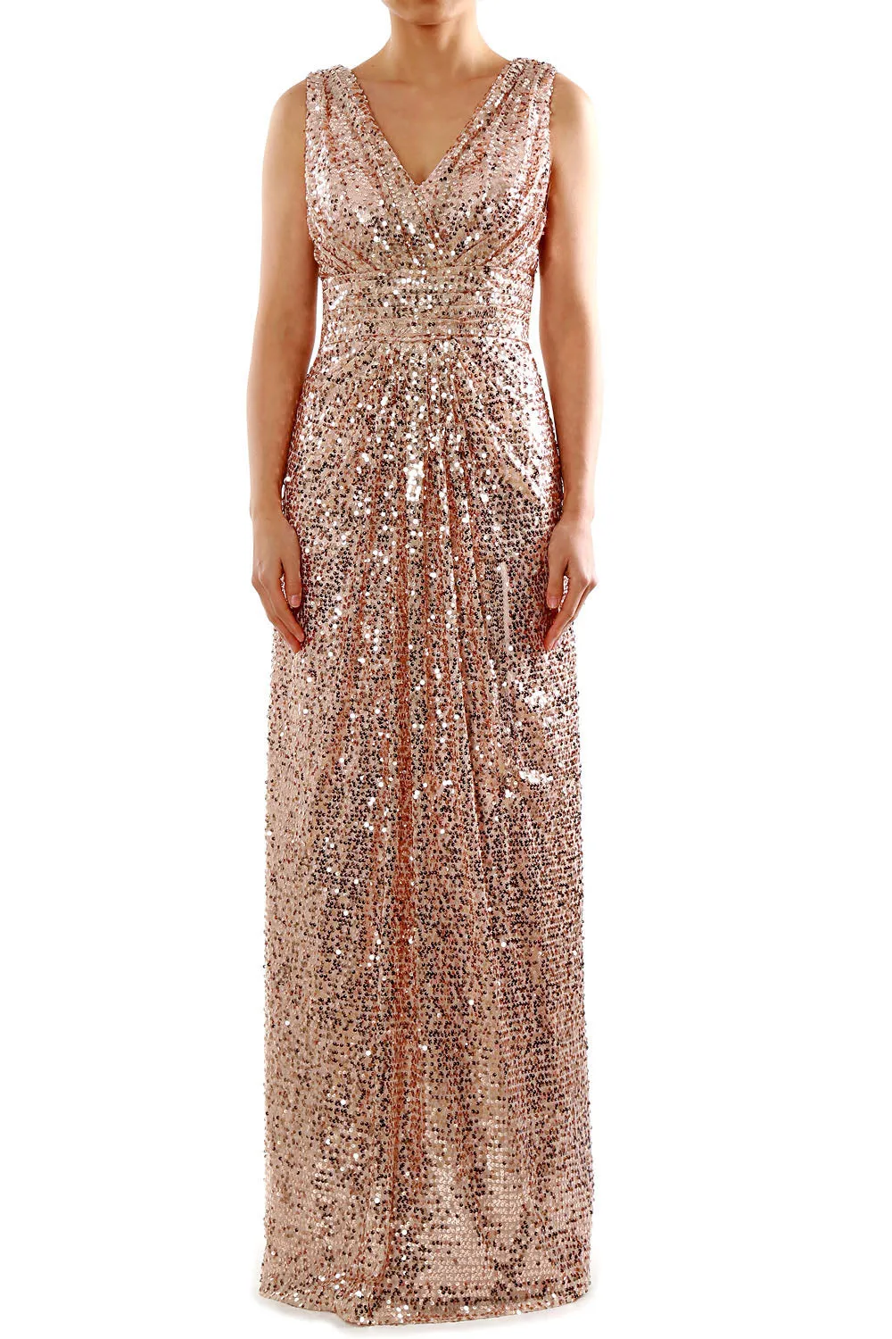 MACloth Women V Neck Formal Evening Gown Sequin Long Bridesmaid Dresses Maxi