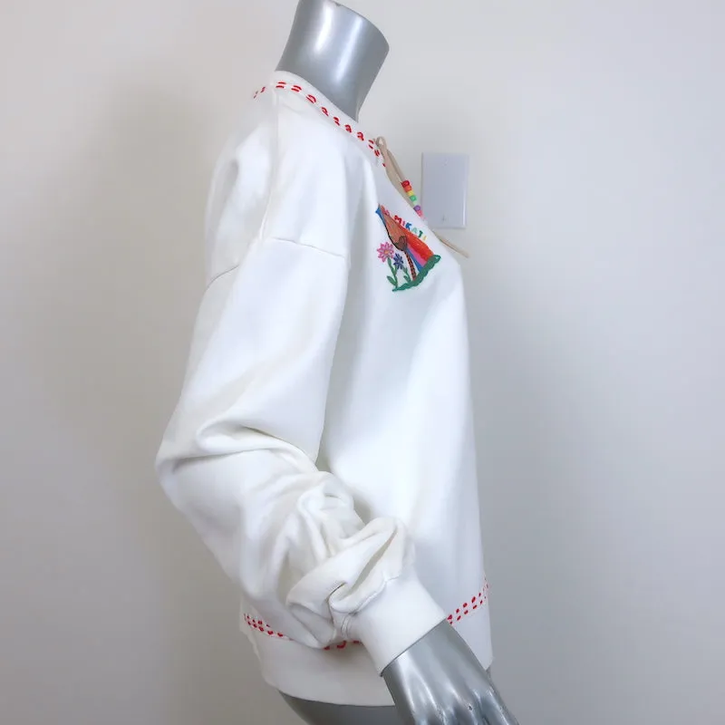 Mira Mikati Mushroom & Rainbow-Embroidered Sweatshirt Cream Cotton Size 40