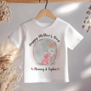 Mother's Day Cute Elephants Girl Personalised Toddler & Kids T Shirt