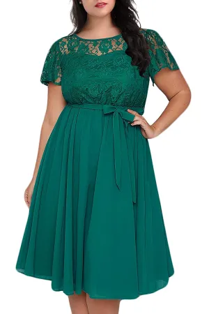 Nemidor Women's Scooped Neckline Floral lace Top Plus Size Cocktail Party Midi Dress