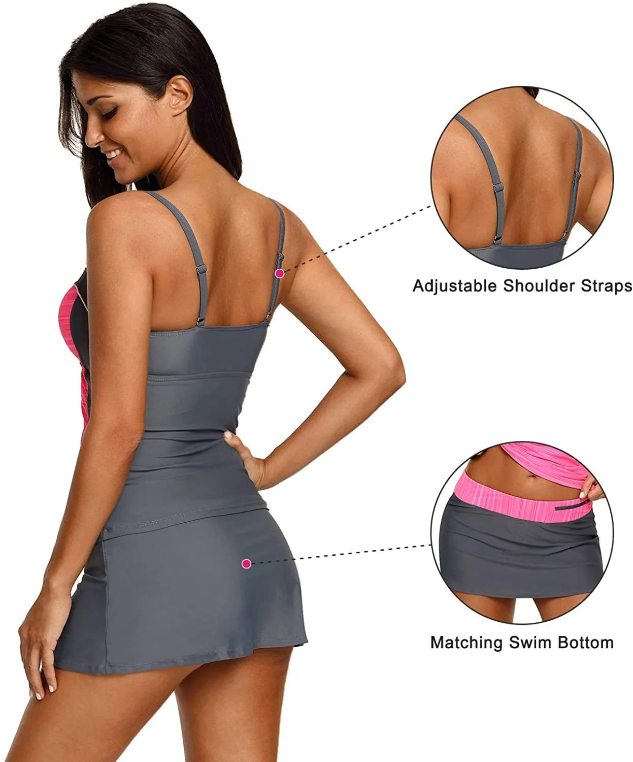 NXY Women's Colorblock Push Up Tankini Tops with Skirted Bottom Swimsuits Set