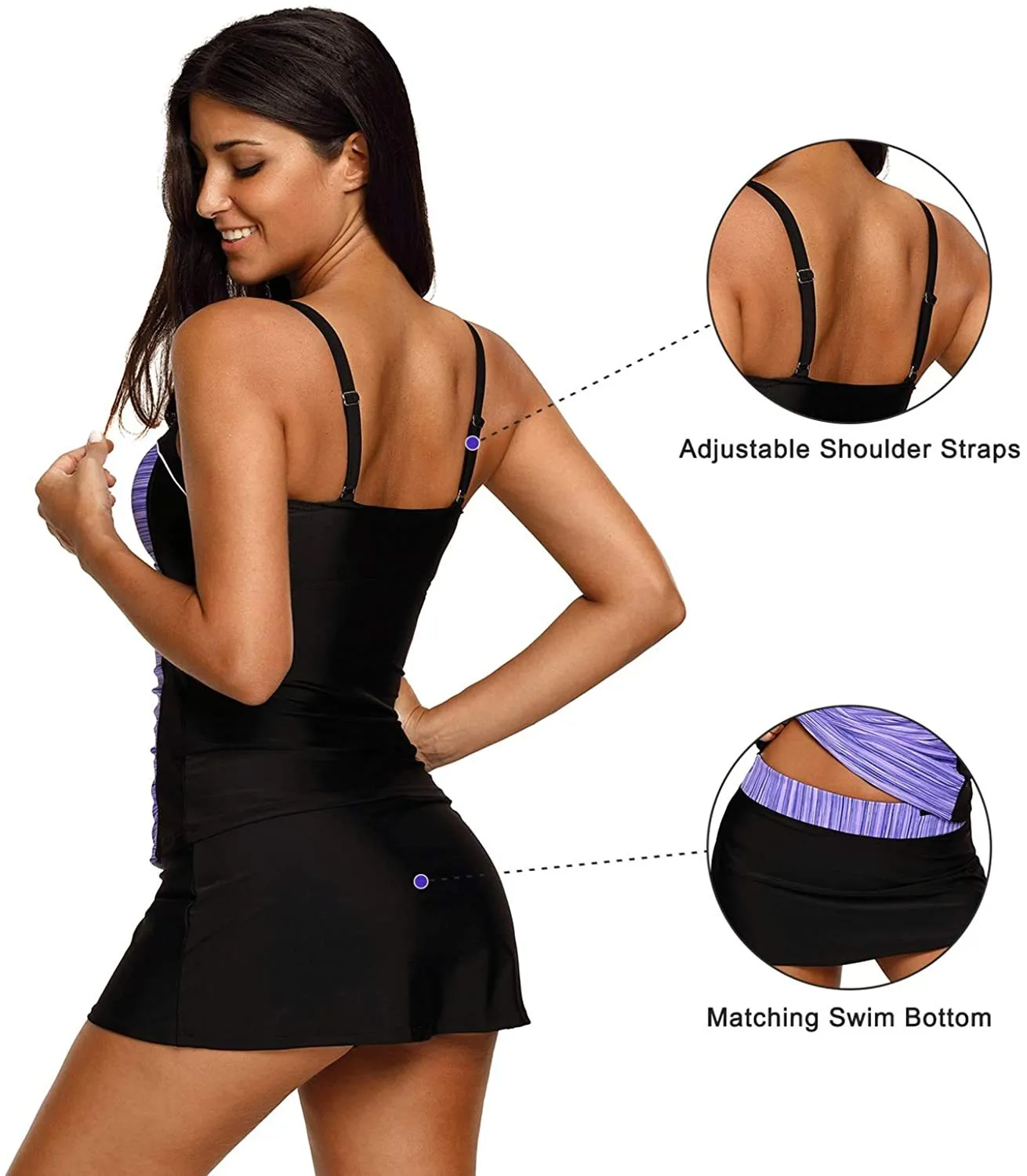NXY Women's Colorblock Push Up Tankini Tops with Skirted Bottom Swimsuits Set