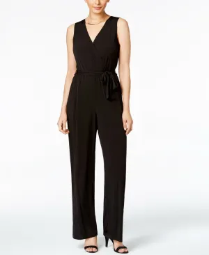 NY Collection Petite Surplice Belted Wide Leg Jumpsuit