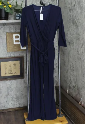 Ny Collection Women's Petite Belted Jumpsuit YQIU0013 Navy Blue S