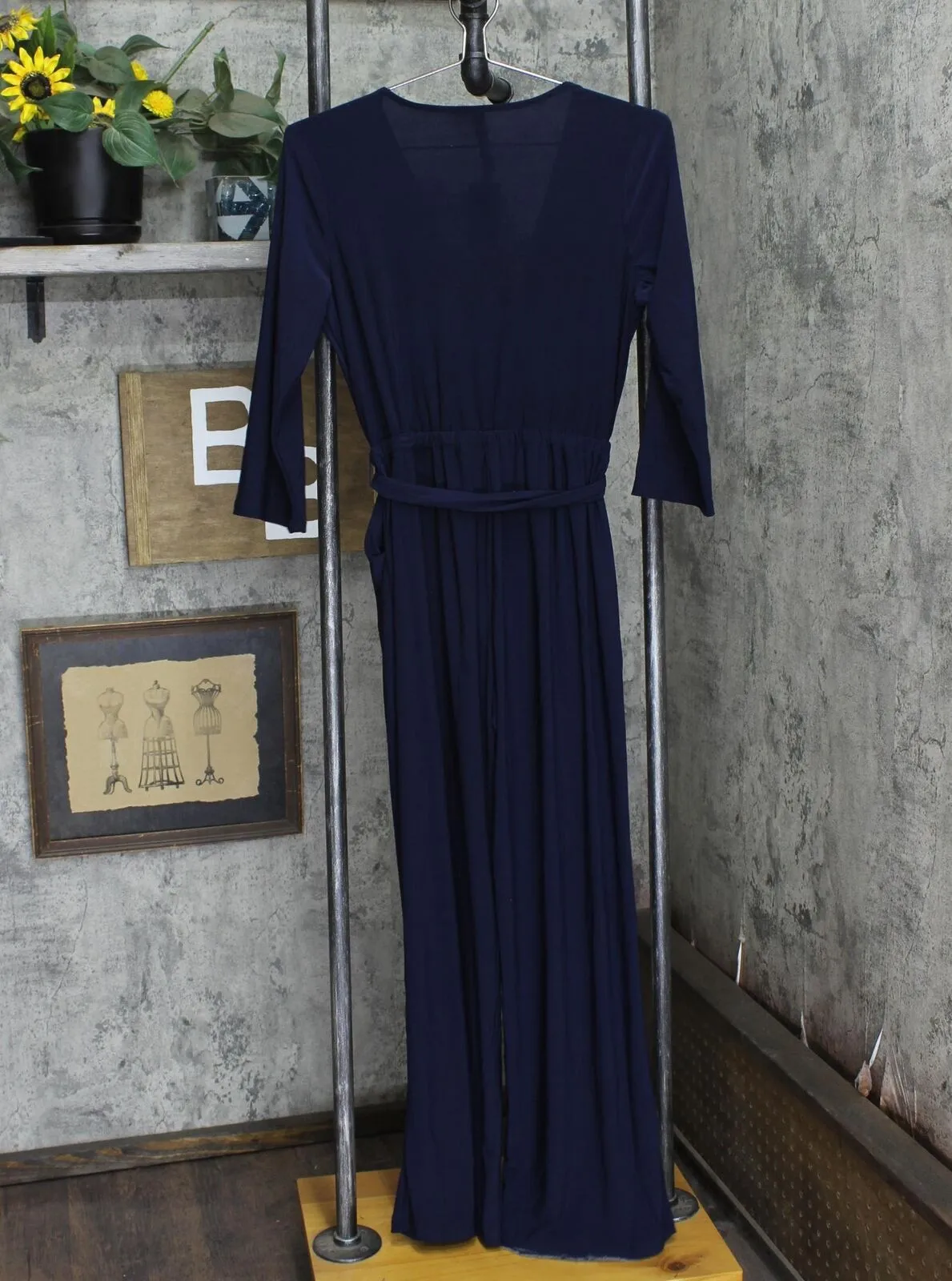 Ny Collection Women's Petite Belted Jumpsuit YQIU0013 Navy Blue S