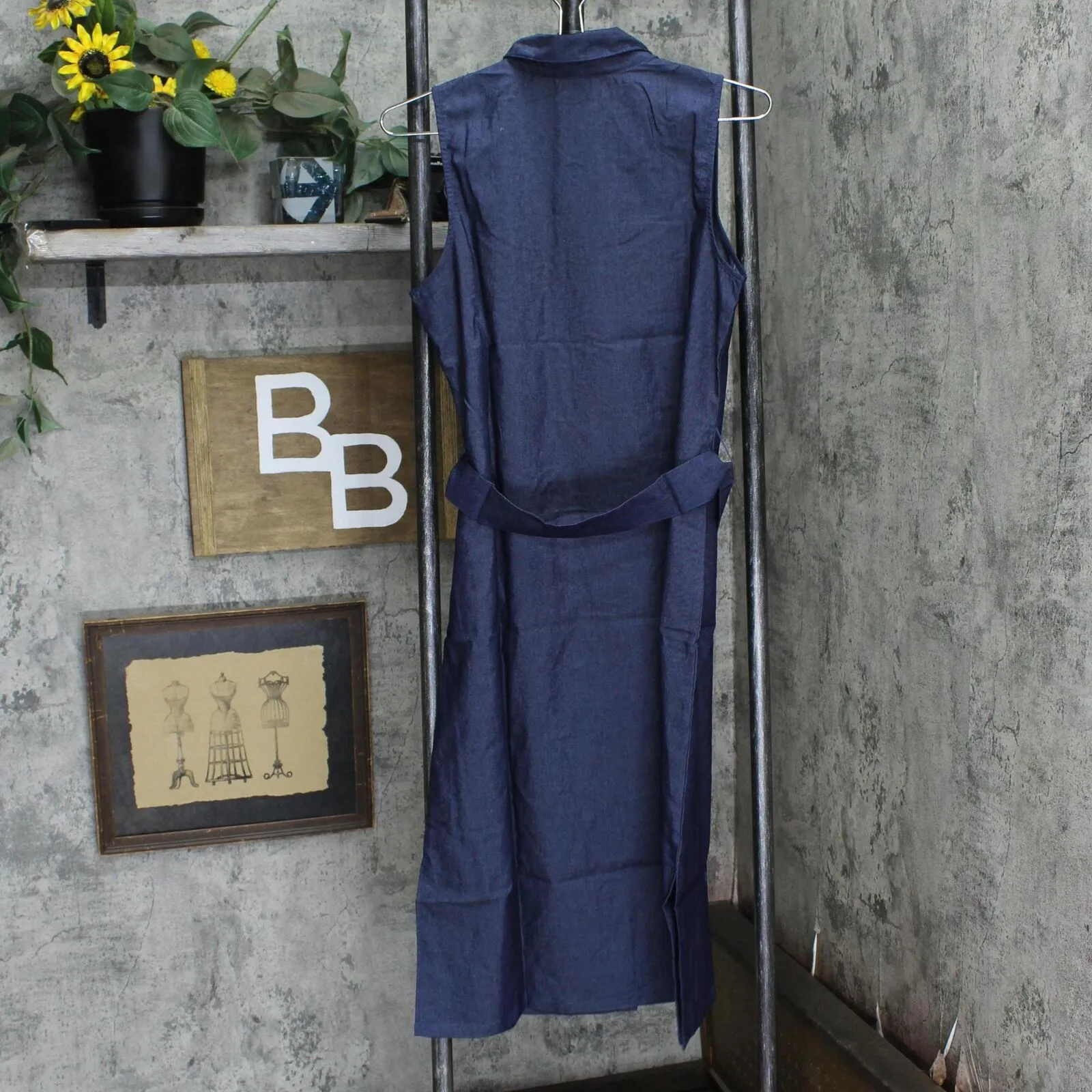 Ny Collection Womens Petite Sleeveless Belted Chambray Midi Dress PCBD1242
