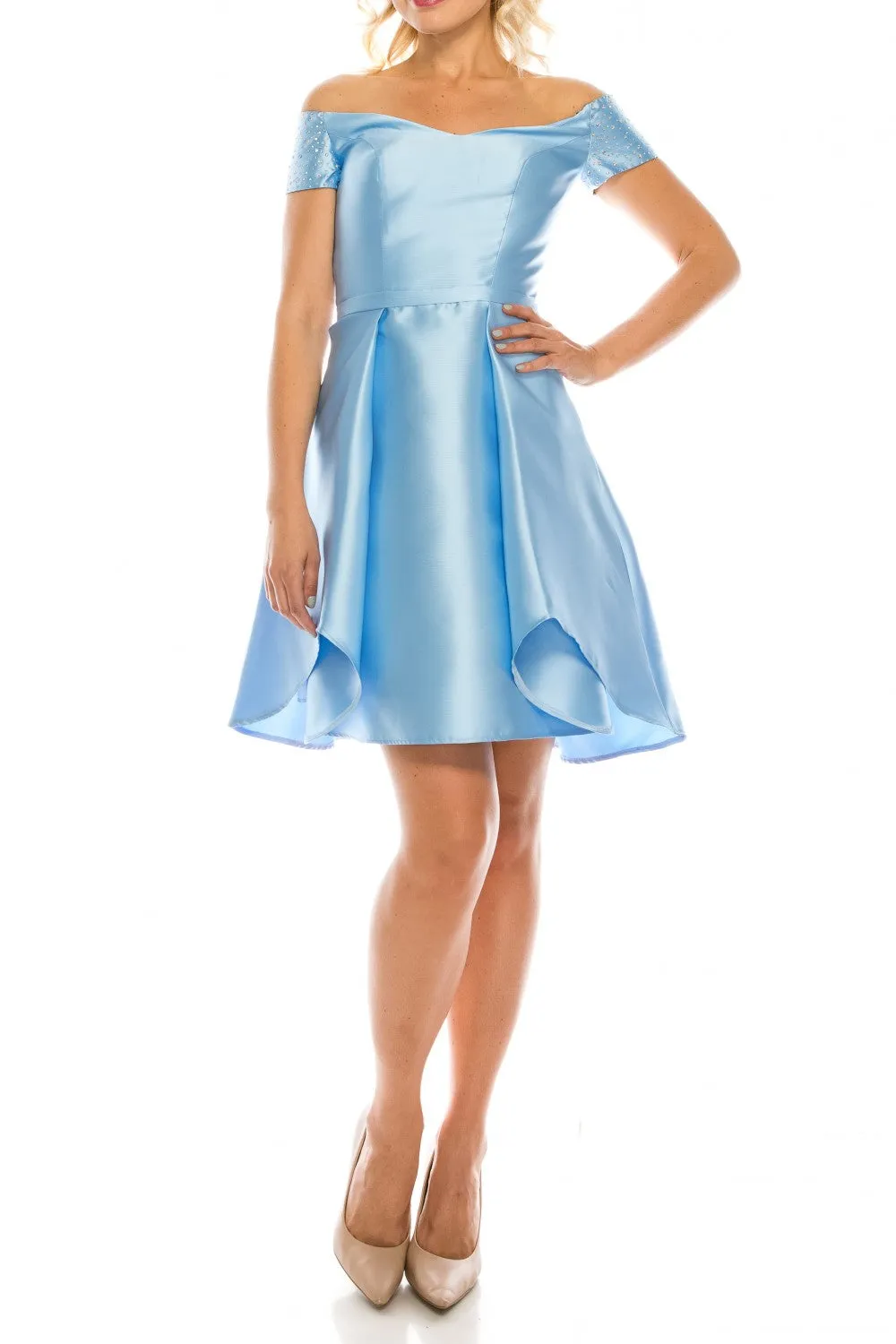 Odrella 4503 Light Pink Off-the-Shoulder A-Line Party Dress