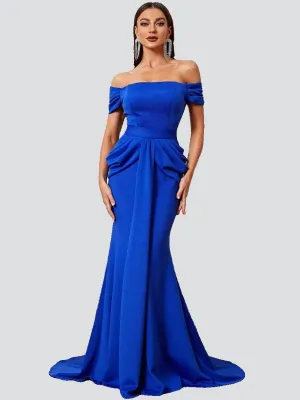 Off Shoulder Blue Mermaid Prom Dress XH2068