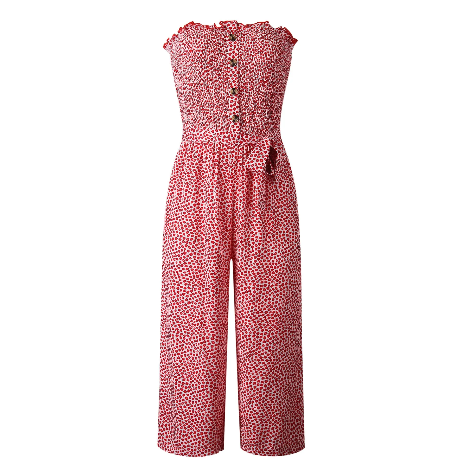 Off Shoulder Wrapped Chest Lace-up Print Jumpsuit With Pocket Backless Single-breasted Rompers