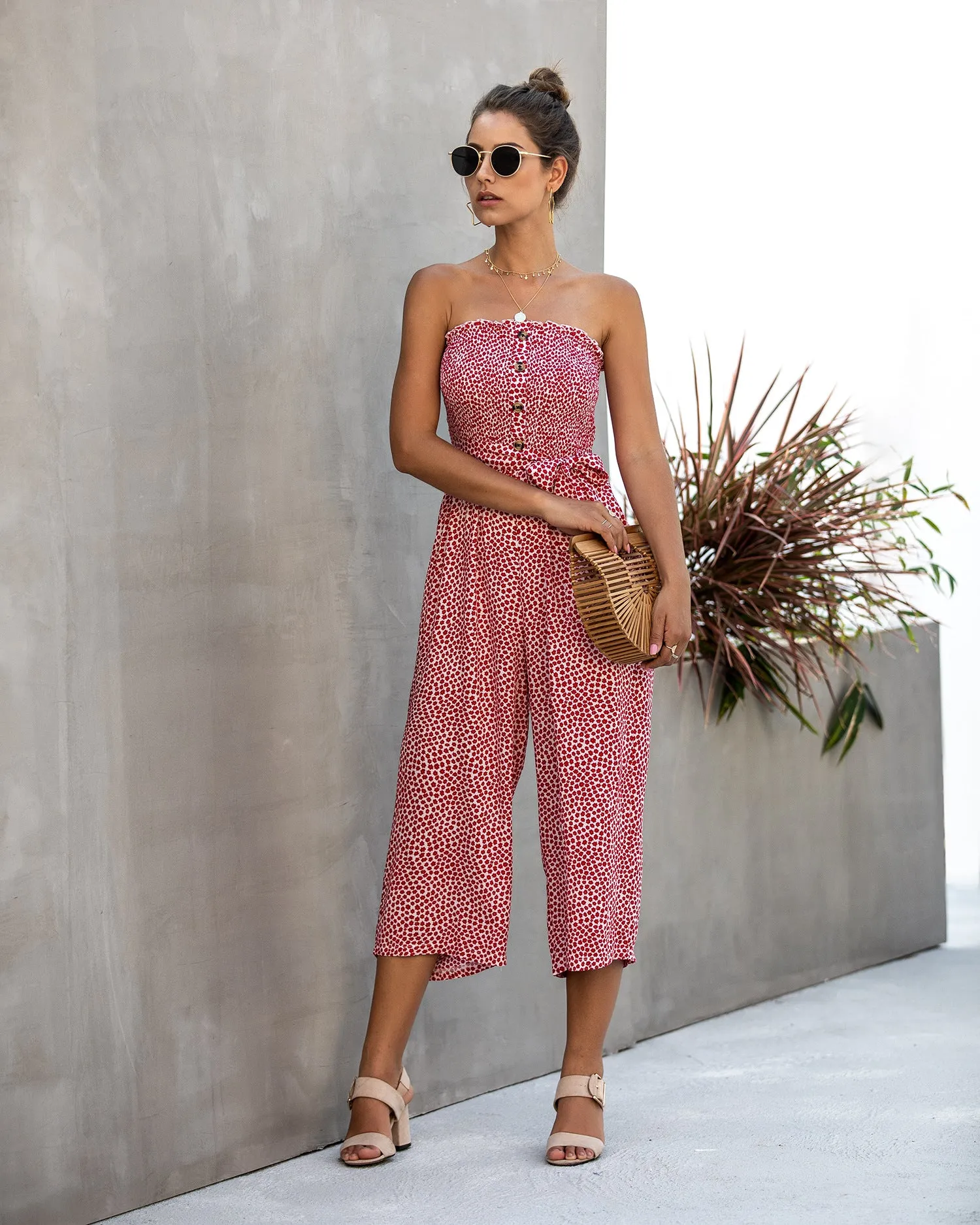 Off Shoulder Wrapped Chest Lace-up Print Jumpsuit With Pocket Backless Single-breasted Rompers