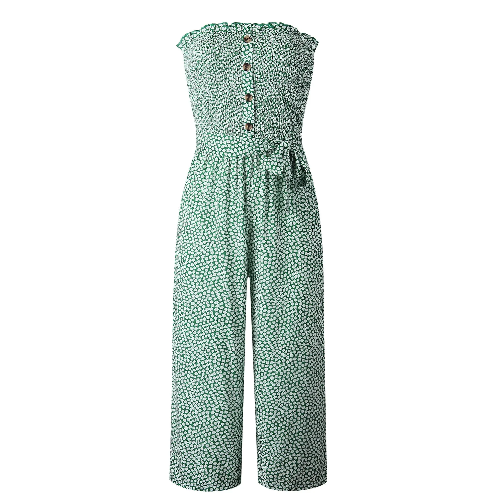 Off Shoulder Wrapped Chest Lace-up Print Jumpsuit With Pocket Backless Single-breasted Rompers