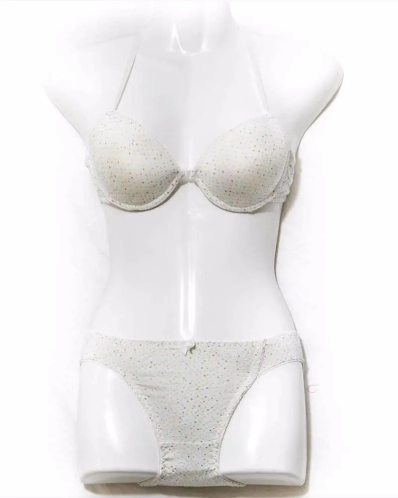 Off-White Polka Dotted Cross Bra Panty Set