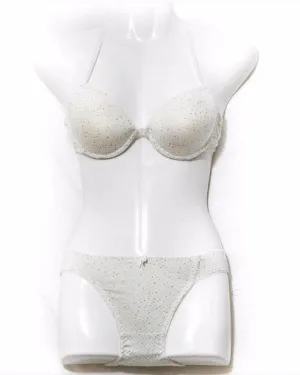 Off-White Polka Dotted Cross Bra Panty Set