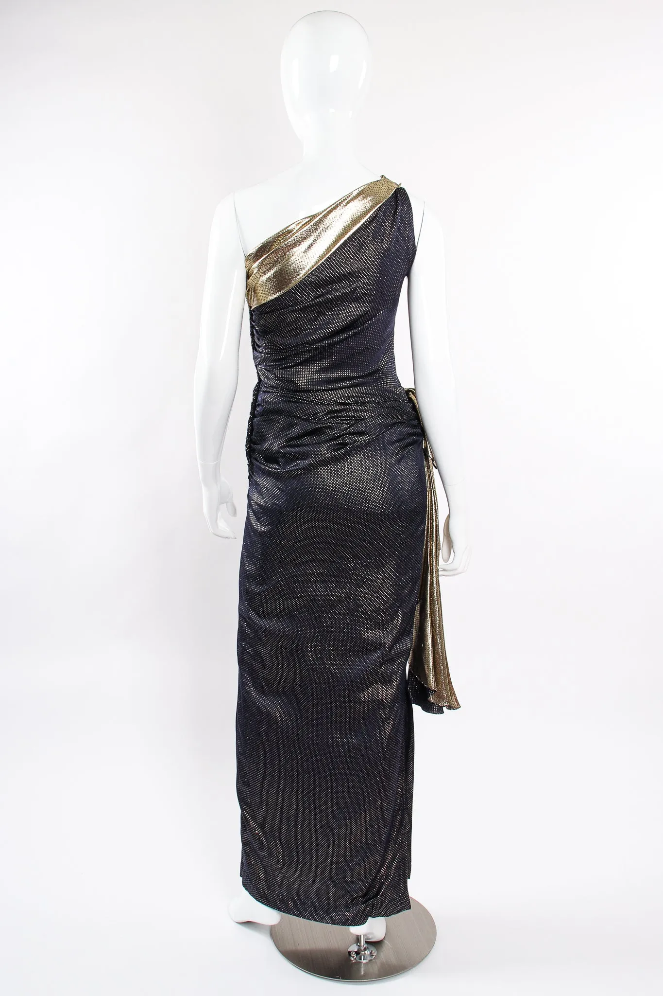 One Shoulder Metallic Dot Sheath Gown