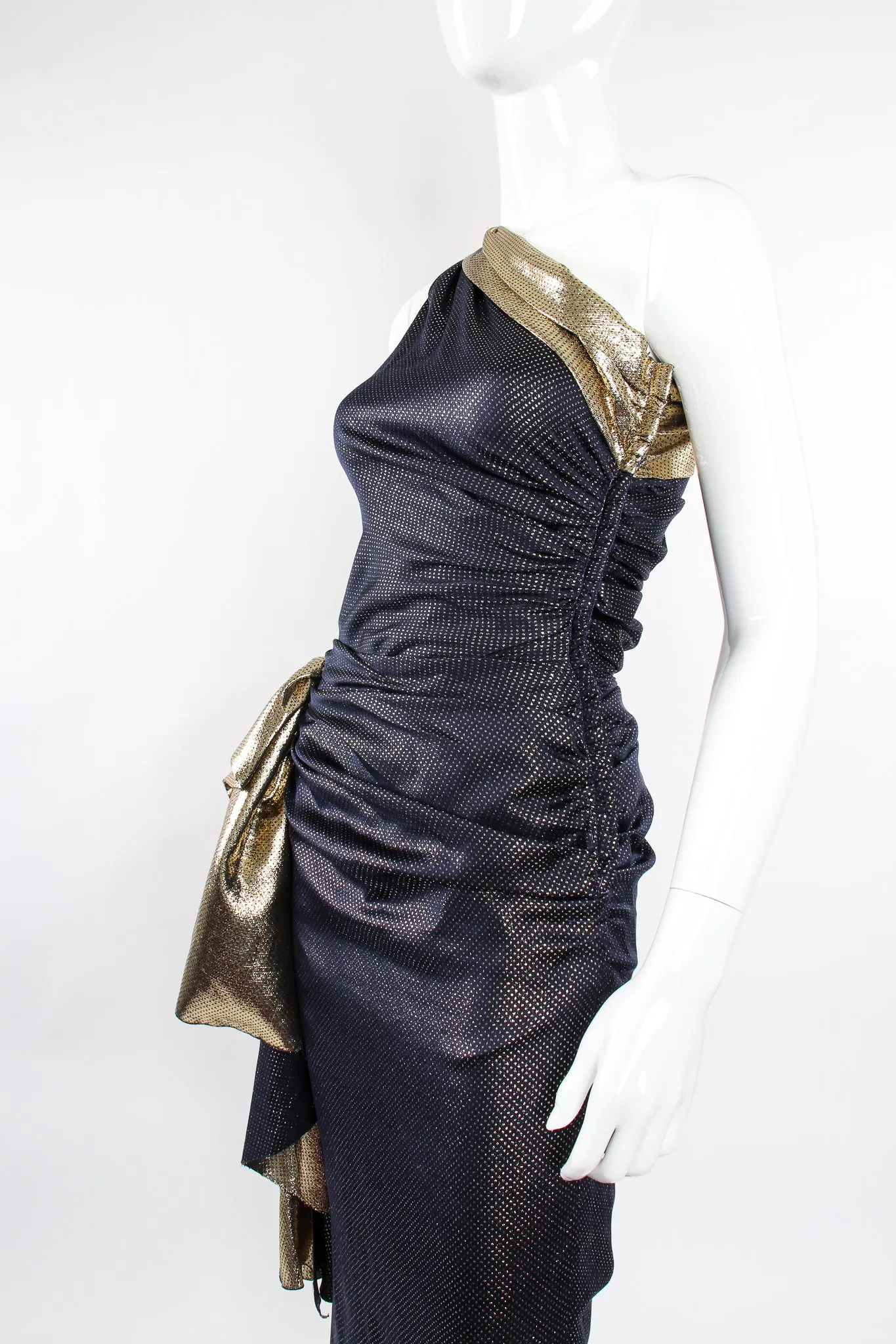 One Shoulder Metallic Dot Sheath Gown