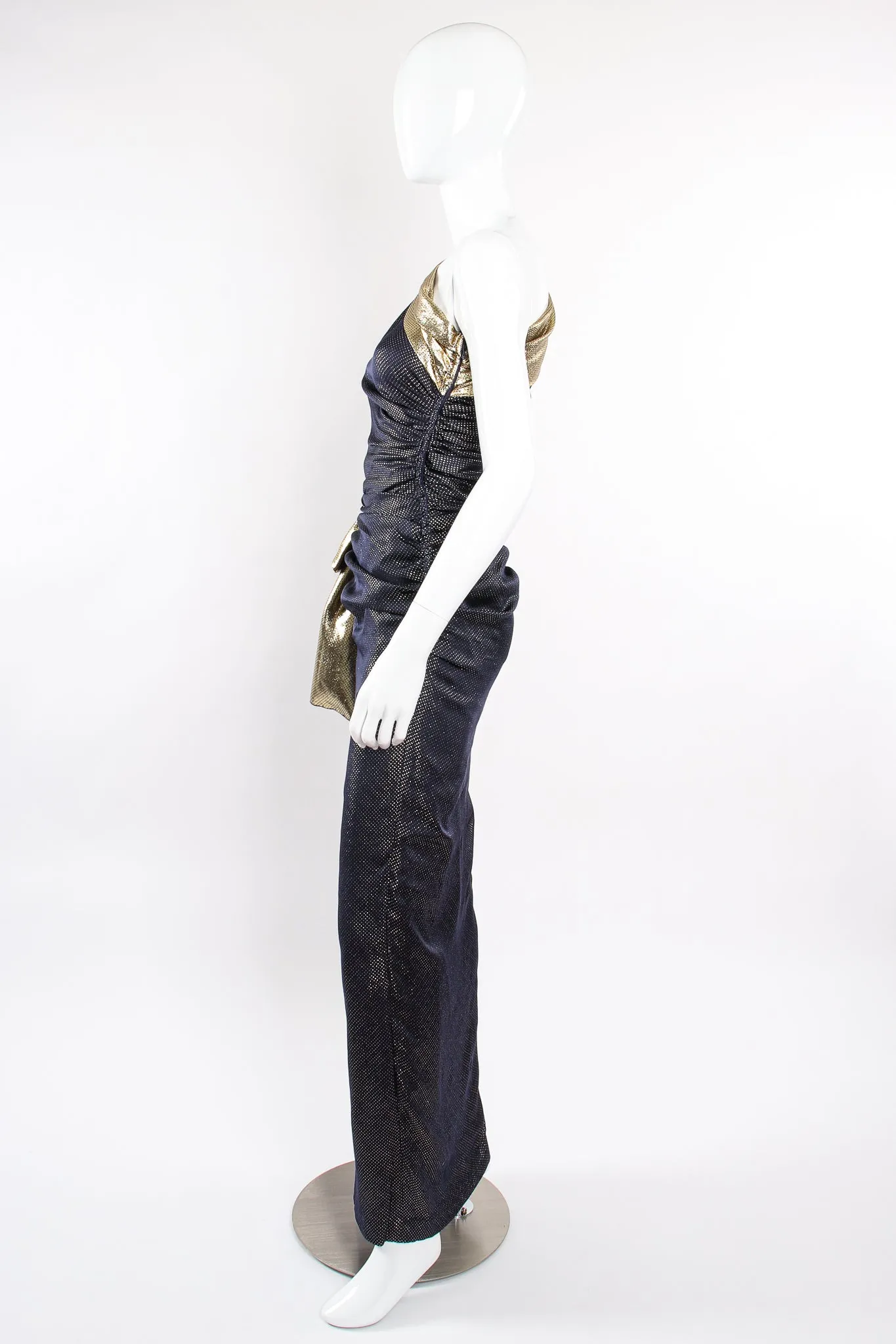 One Shoulder Metallic Dot Sheath Gown