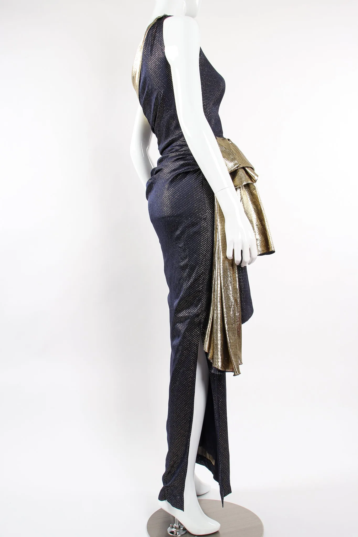 One Shoulder Metallic Dot Sheath Gown